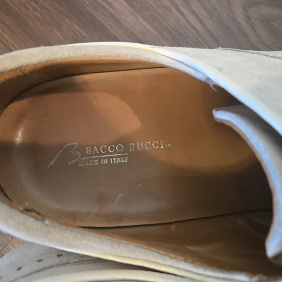 Cream Suede Bacco Bucci Wingtip Shoes Size 11.5 Mens - Picture 5 of 11